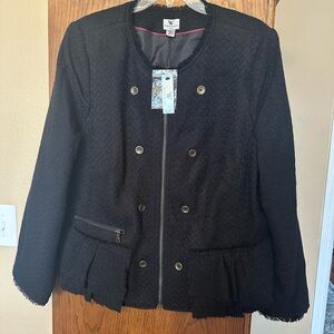 Worthington Black Textured Blazer with Zipper Detail